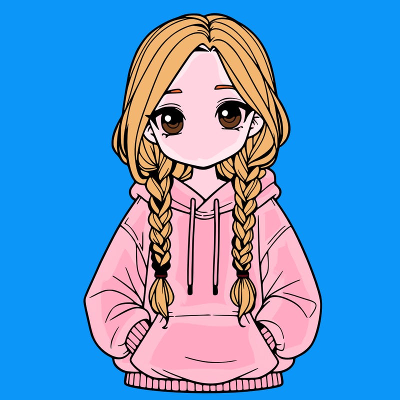 a realistic girl with a oversized hoodie and she has braids