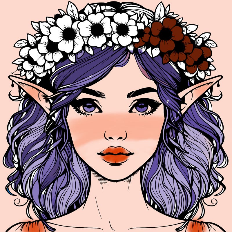 realistic female elf with flower crown