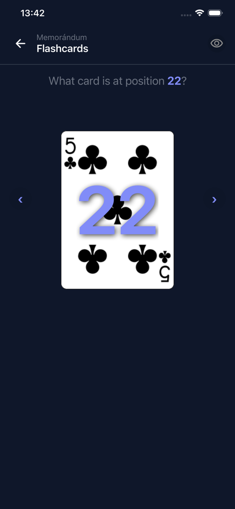 Mnemonicosis - Mnemonicosis app screenshot showing a flashcard for memorizing the 5 of clubs position in a magic card stack