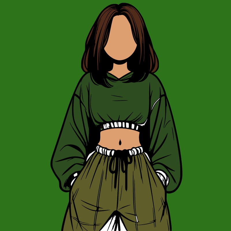 realistic girl faceless with baggy pants and a crop top
