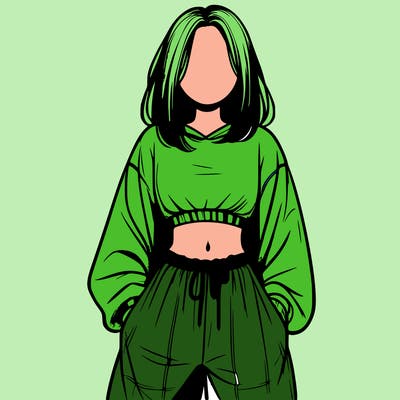 realistic girl faceless with baggy pants and a crop top