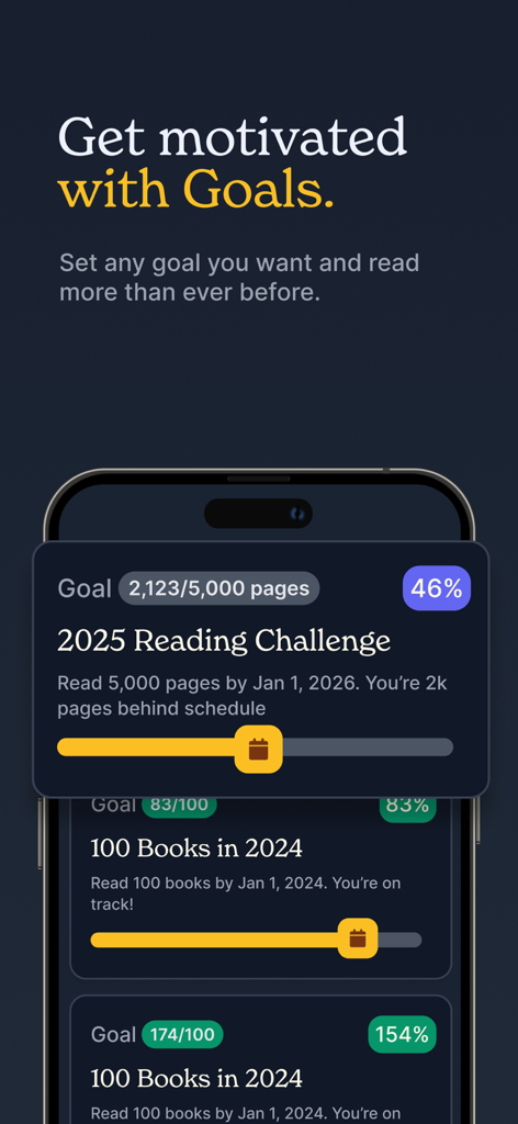 Hardcover.app - Una captura de pantalla de la interfaz de la aplicación Hardcover que muestra metas de lectura personalizadas y barras de progreso para varios desafíos de libros.