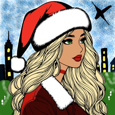 realistic girl in santa hat