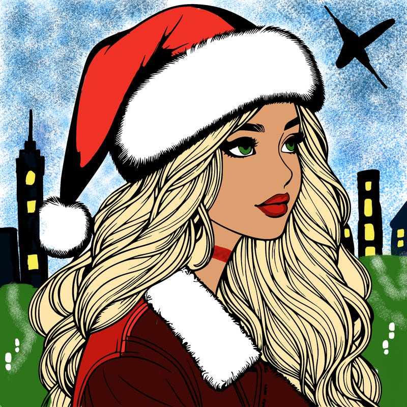 realistic girl in santa hat