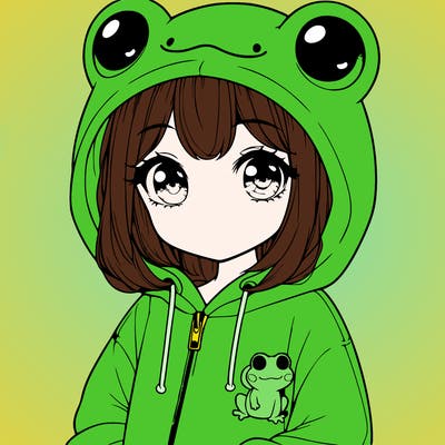 cute realistic girl in a froggy hoodie
