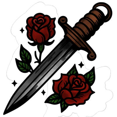 dagger with roses in front