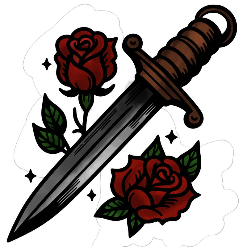 dagger with roses in front