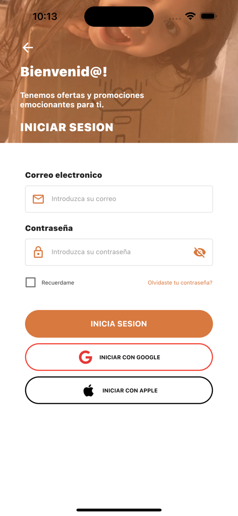 Ecuadelivery - Ecuadelivery Anmeldebildschirm mit E-Mail- und Passwortfeldern und Optionen zur Anmeldung mit Google oder Apple.