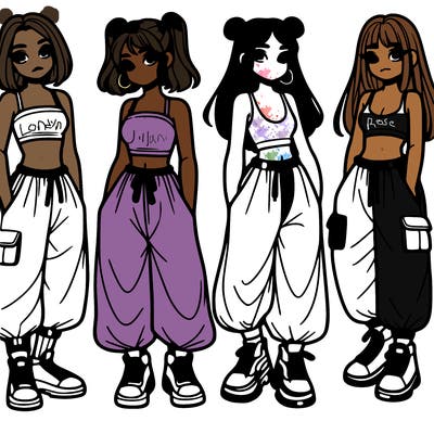 girls with crop top with baggy pants