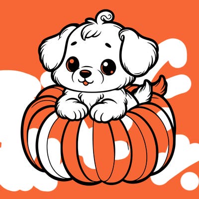 cute little puppy in a pumpkin