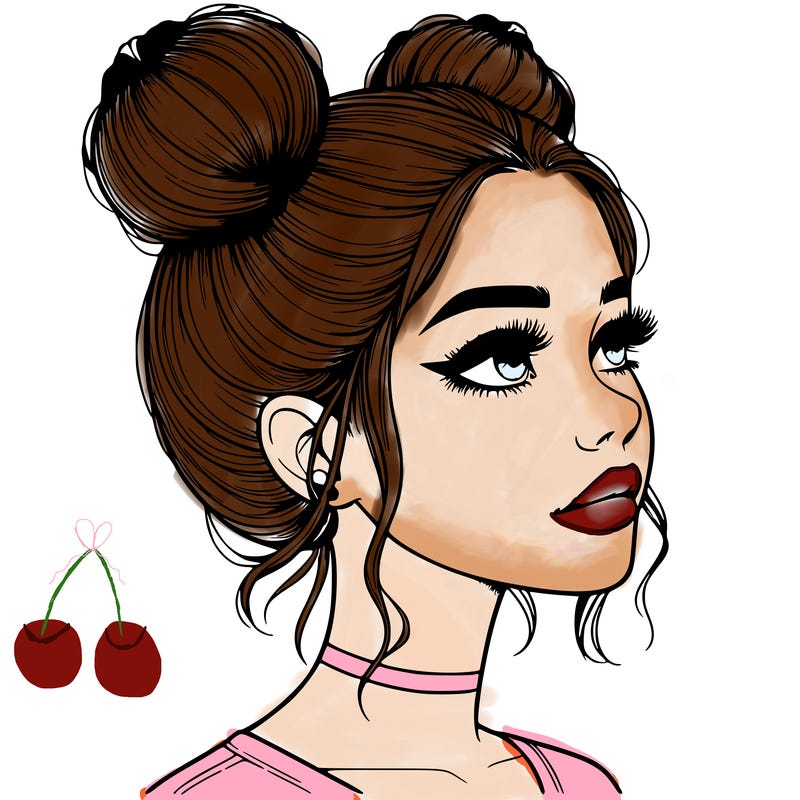 realistic girl with buns on the top of her head