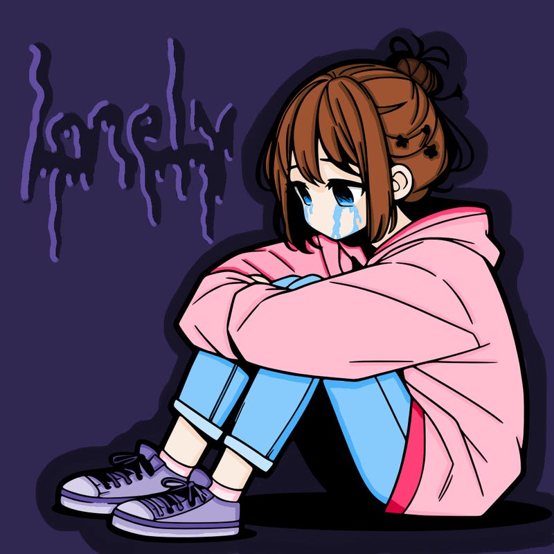 sad anime girl sitting alone