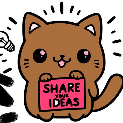 a cute cat saying share your ideas