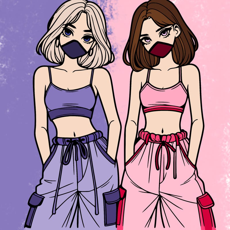 two girls with crop top with baggy pants