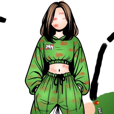 realistic girl faceless with baggy pants and a crop top