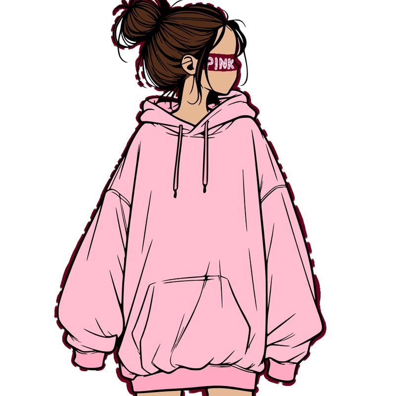 realistic girl with a oversized sweatshirt on and a bun