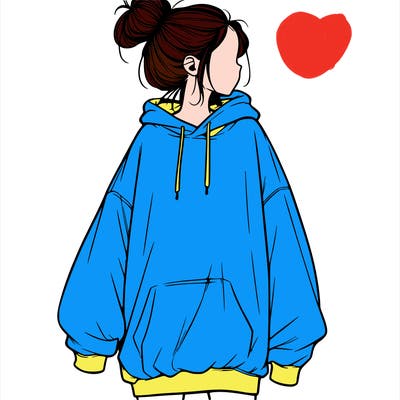 realistic girl with a oversized sweatshirt on and a bun