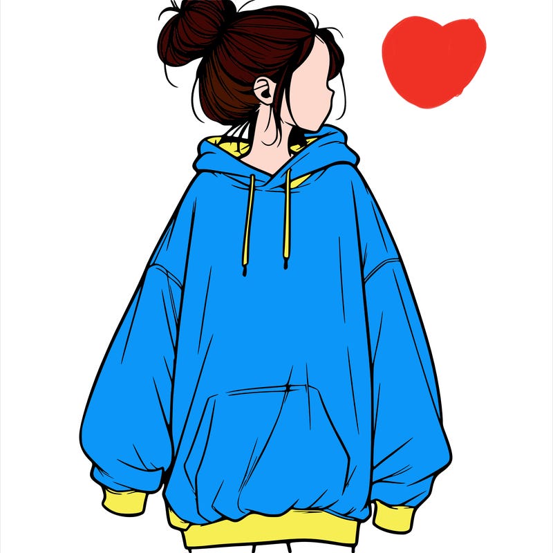 realistic girl with a oversized sweatshirt on and a bun