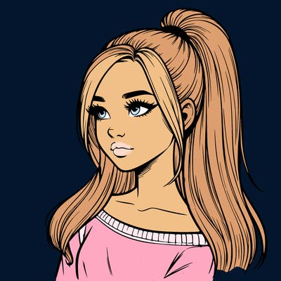 realistic girl with a high ponytail