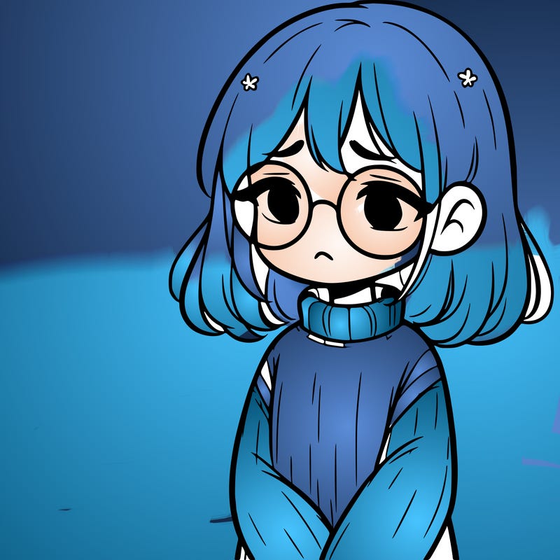 sad girl with glasses in a sweater