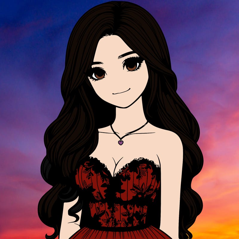 realistic girl with long hair and pretty prom dress