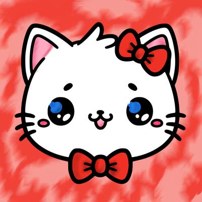 kawaii cat with a bow tie hanging from his ear