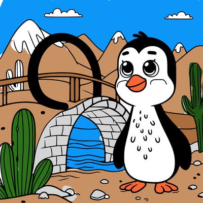 penguin on a bridge in mexico desert