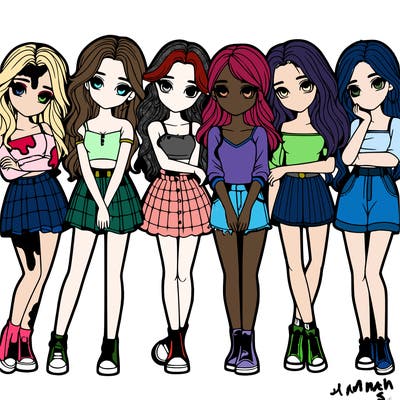 a group of girls realistic
