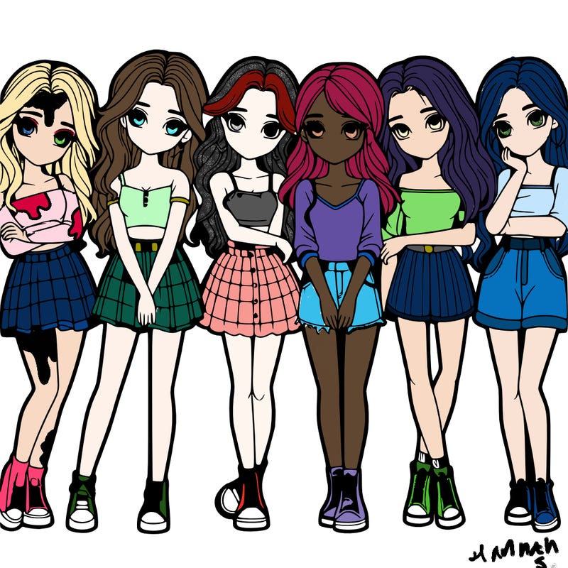 a group of girls realistic