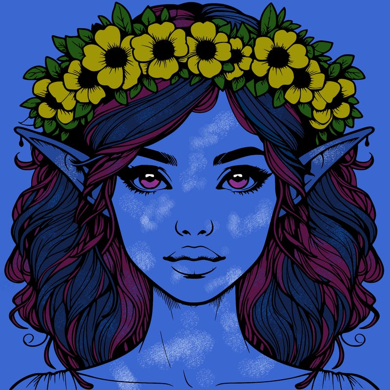 realistic female elf with flower crown
