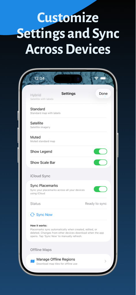Hawaii Ocean Map - Hawaii Ocean Map app settings and iCloud sync screen