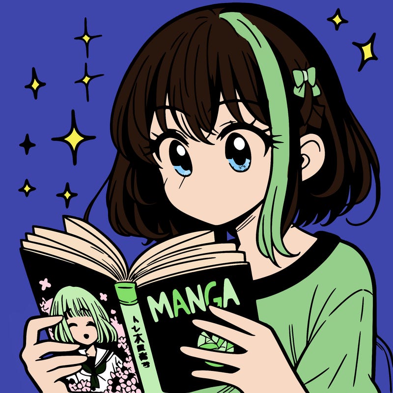 manga girl reading a manga book