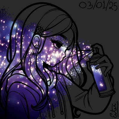 a realistic girl spray painting