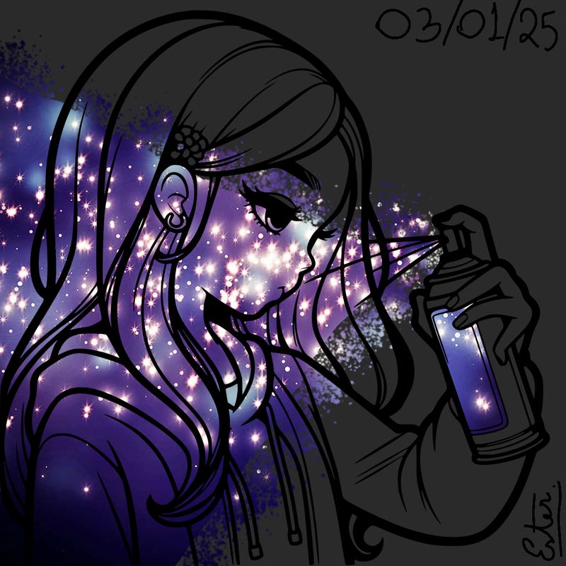 a realistic girl spray painting