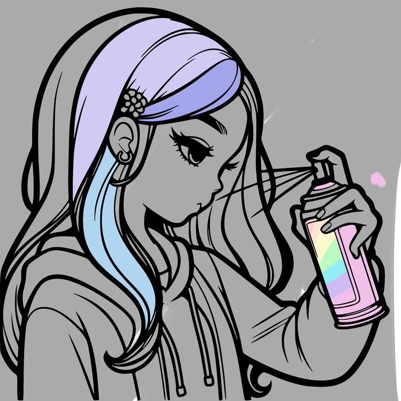 a realistic girl spray painting