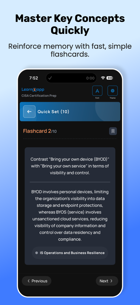 CISA & CISM: ISACA Exam Prep - CISA certification flashcard on mobile interface for mastering key concepts