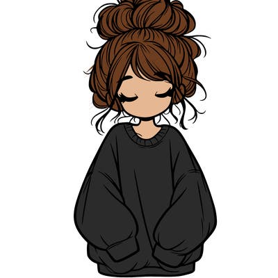 girl with baggy sweatshirt and messy bun