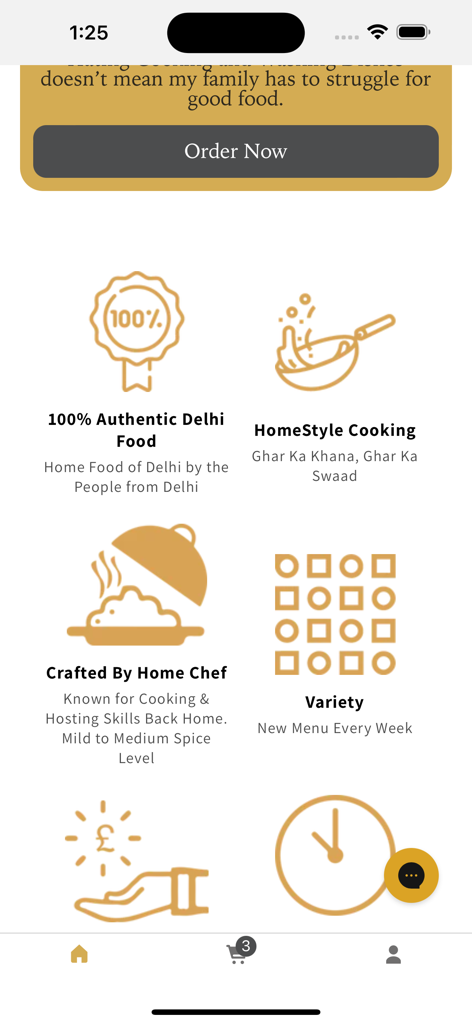 Saakshis - Saakshis app screen displaying features like authentic Delhi food and home-style cooking icons.