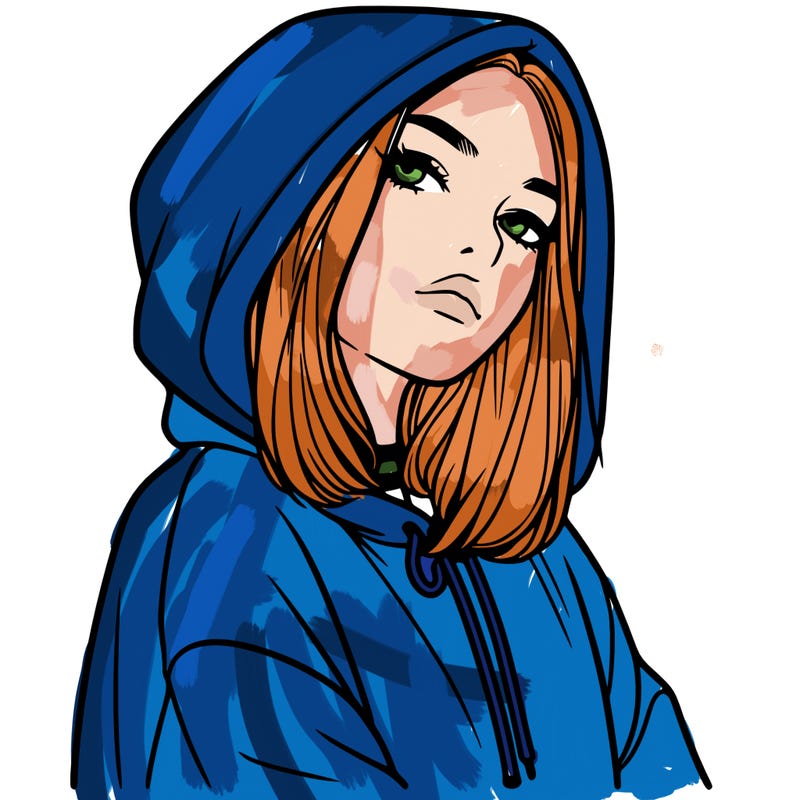 a realistic girl in a hoodie