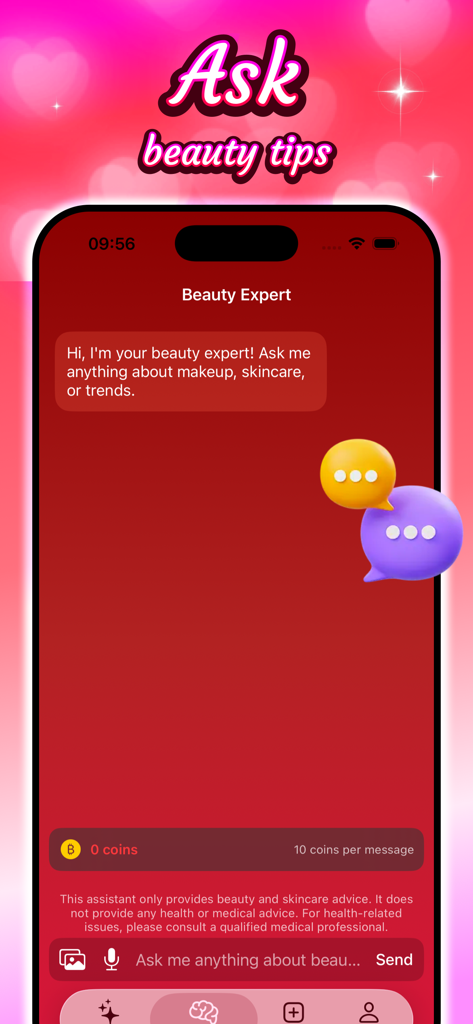 Unity - Beauty - Unity Beauty app chat interface with AI beauty expert for makeup and skincare tips