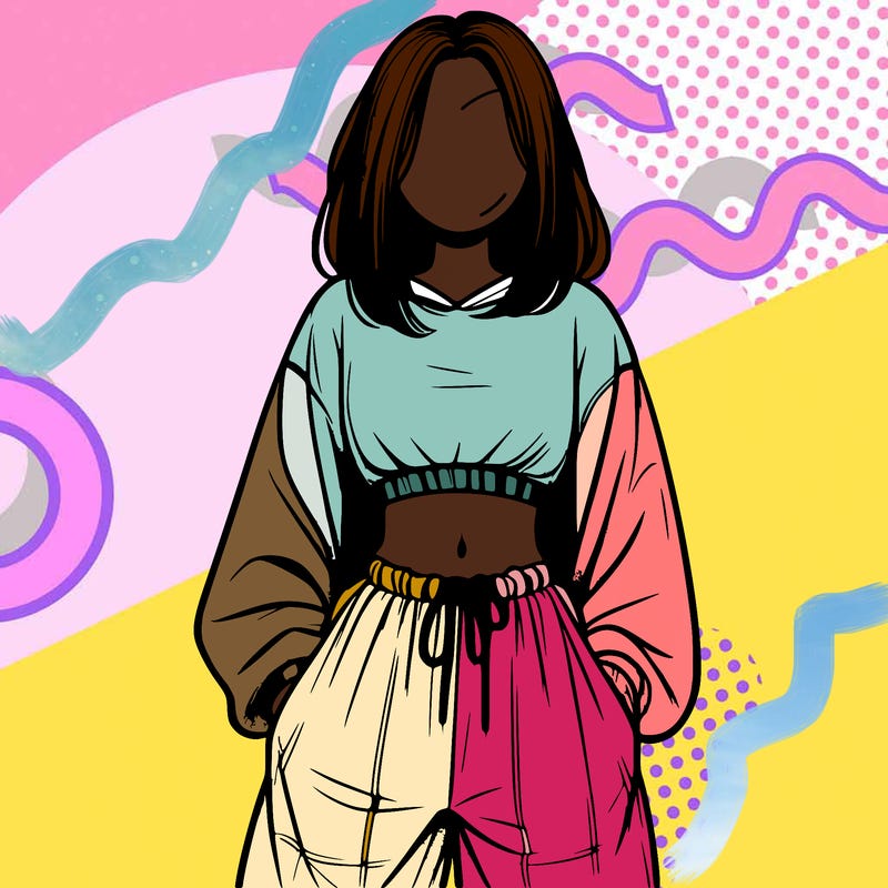 realistic girl faceless with baggy pants and a crop top