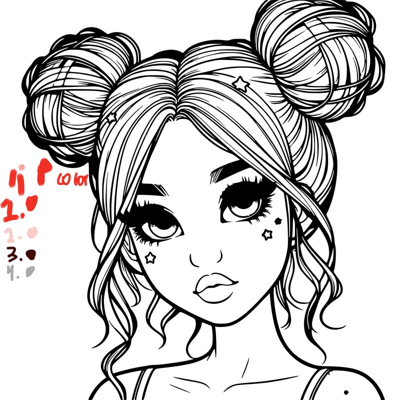 realistic girl with space buns