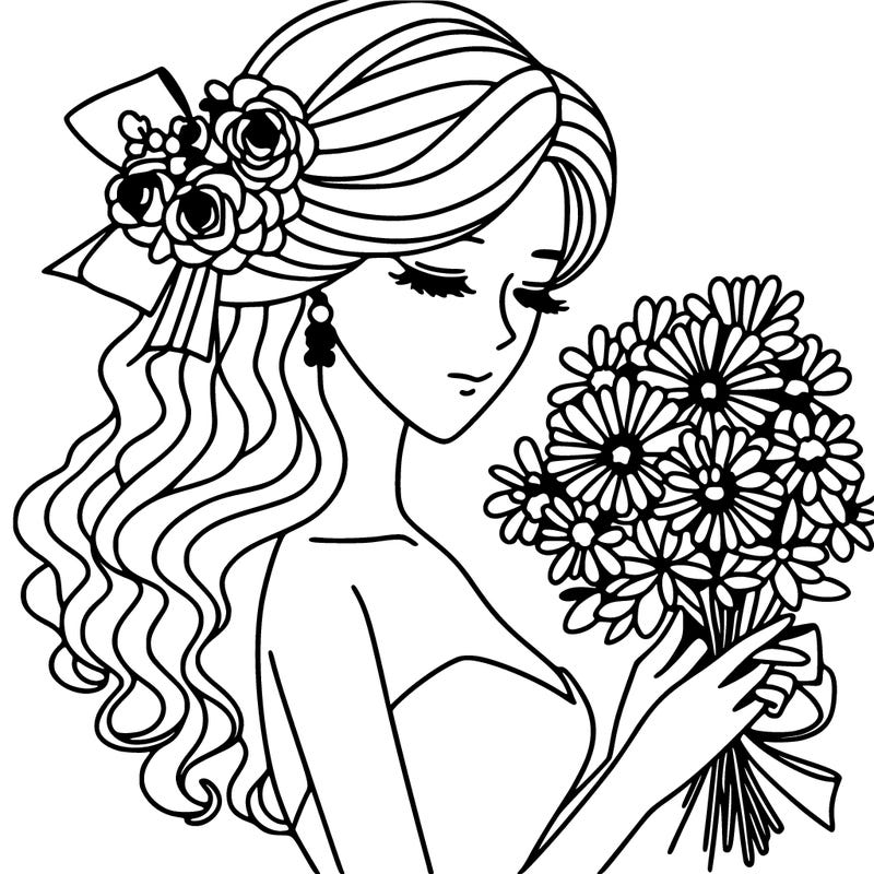 a elegant woman holding flowers