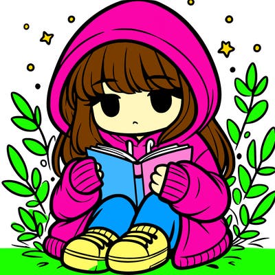 girl in oversized hoodie reading a book