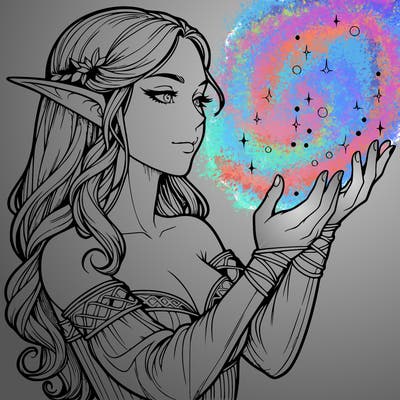 realistic elf girl doing magic