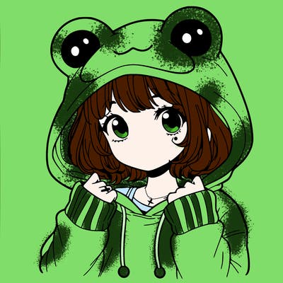 a cute teenage girl wearing a frog hoodie