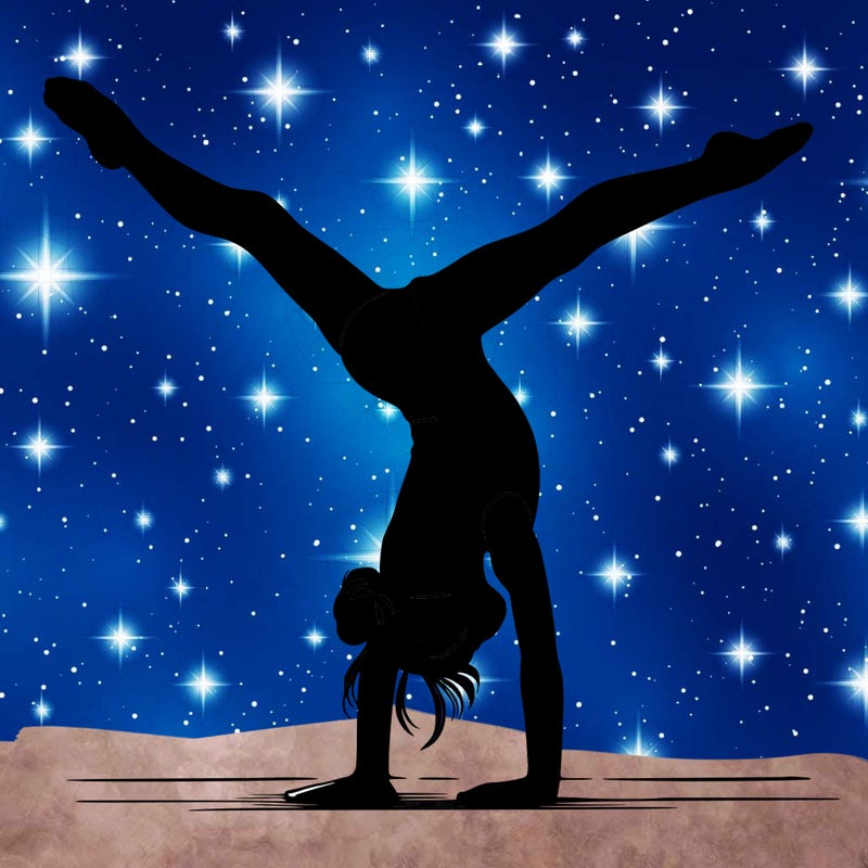 realistic gymnastic hand stand girl in four splits