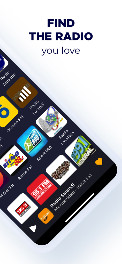 Radio Uruguay - Radio Online - Radio Uruguay app interface displaying a grid of popular Uruguayan radio station logos and a search feature.