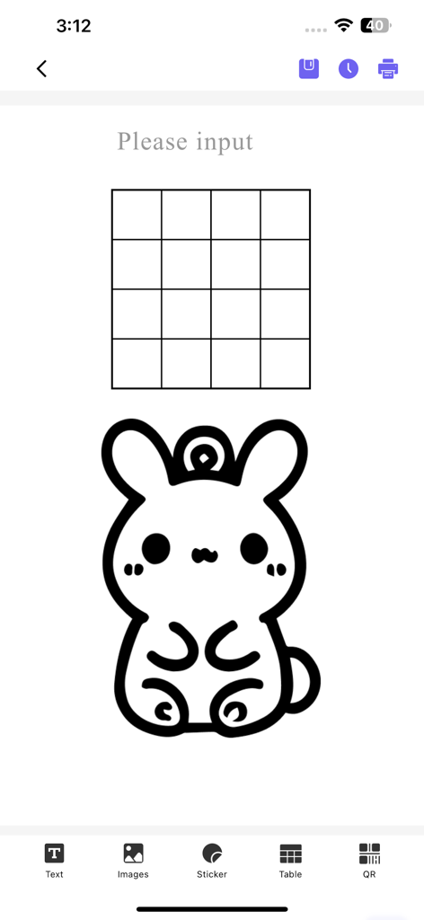 Nada Print - Nada Print app editor with a cute rabbit sticker and grid table for custom labels