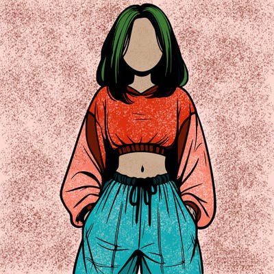 realistic girl faceless with baggy pants and a crop top
